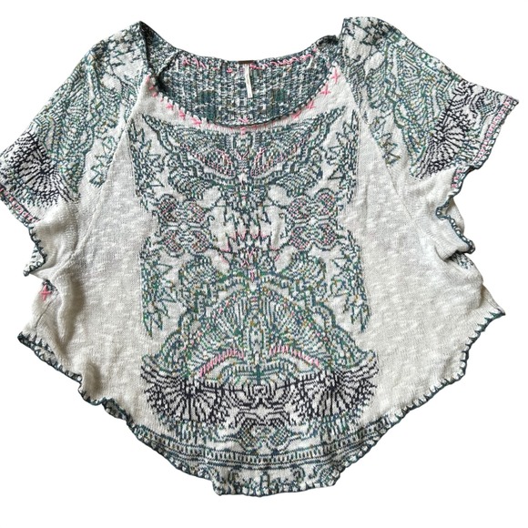 Free People Sweaters - Free People‎ Knit Boho Poncho Top Butterfly Pattern Oversized Festival Cape OS